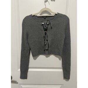 Wild Fable Gray Ribbed Knit Lace-Up Crop Top Sweater‎ Size Medium NWT $28